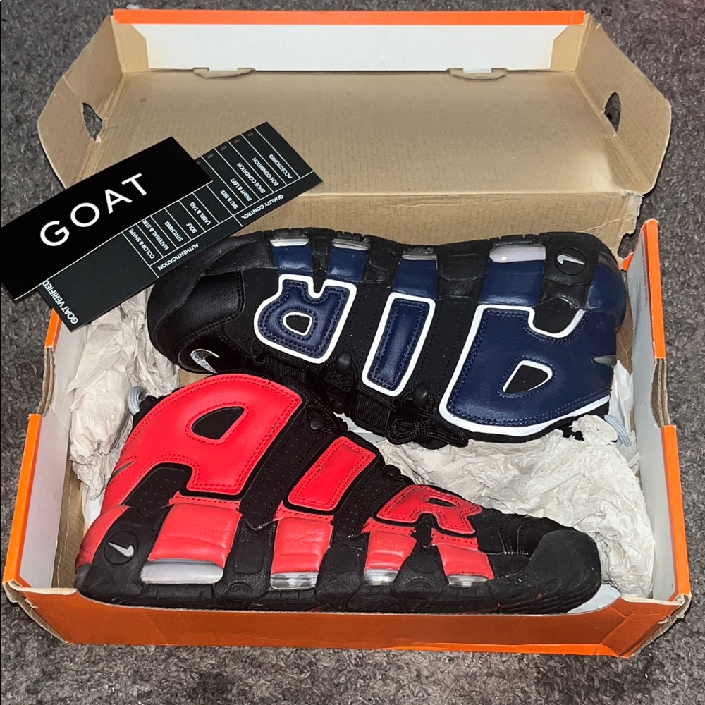 Nike Air More Uptempo Black, Red, and Blue Sneakers
